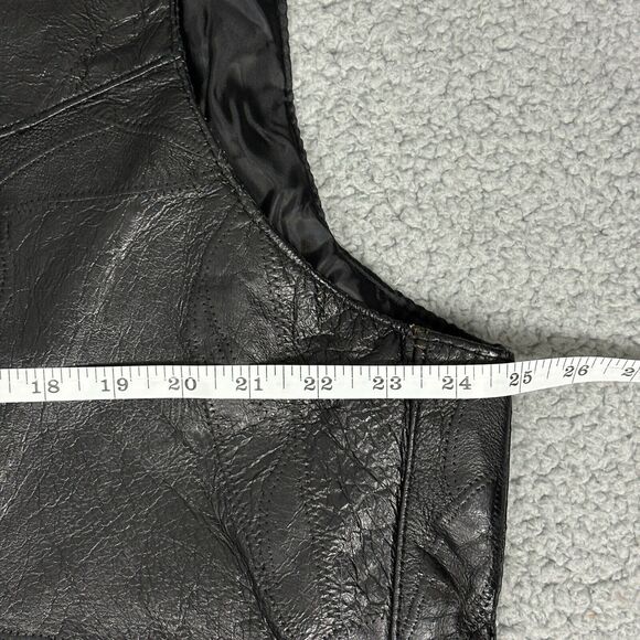 Leather Works Mens 2XL Patchwork Black Genuine Leather Snap Vest Pockets - Picture 4 of 16